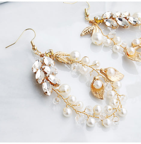 Classic Gold Leaves, Crystal Wedding Earring