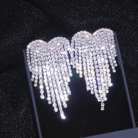 Heart Diamond Tassel Earrings