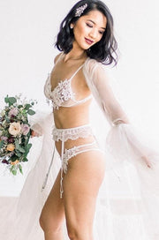 White Bridal Bra and Panty, Bridal lingerie, White Bra Set with garter, Sexy bridal lingerie, bra and garter set.