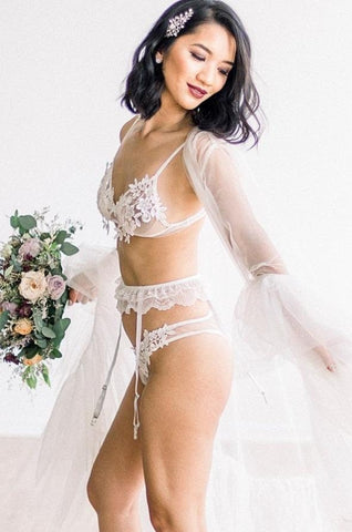 White Lace Lingerie For Women Bridal Lingerie Garter Set Bra and Panty Sets  HOT