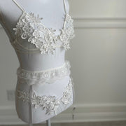 White Bridal Bra and Panty, Bridal lingerie, White Bra Set with garter, Sexy bridal lingerie, bra and garter set.