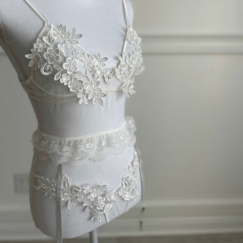 White Bridal Bra and Panty, Bridal lingerie, White Bra Set with