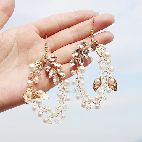 Classic Gold Leaves, Crystal Wedding Earring
